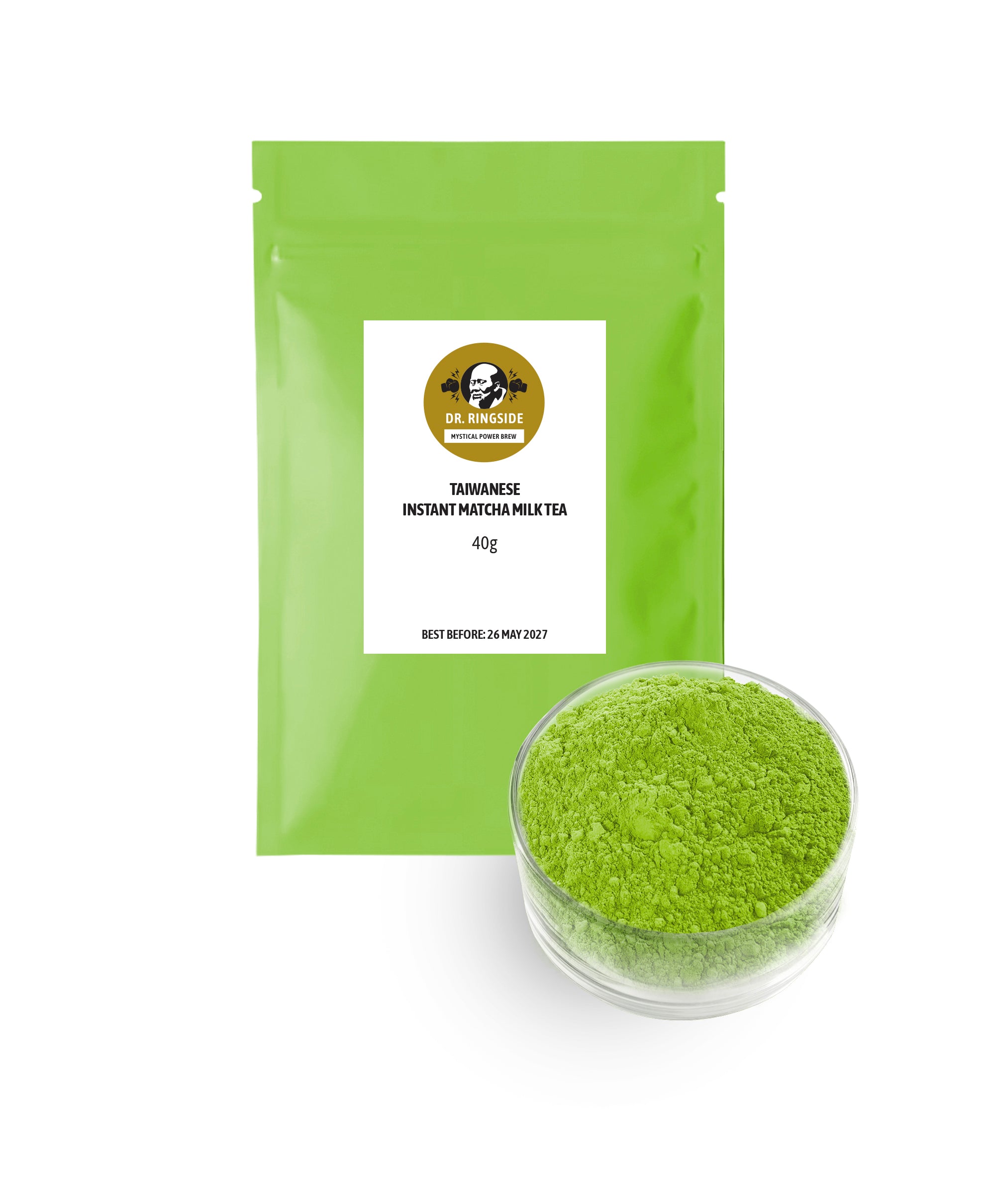 Dr. Ringside Instant Hot Water MATCHA Milk Tea Powder and Tapioca Pearls Combo Cup (2-Pack) | 500ml Cup Size | No-Cook Ready to Eat Pearls