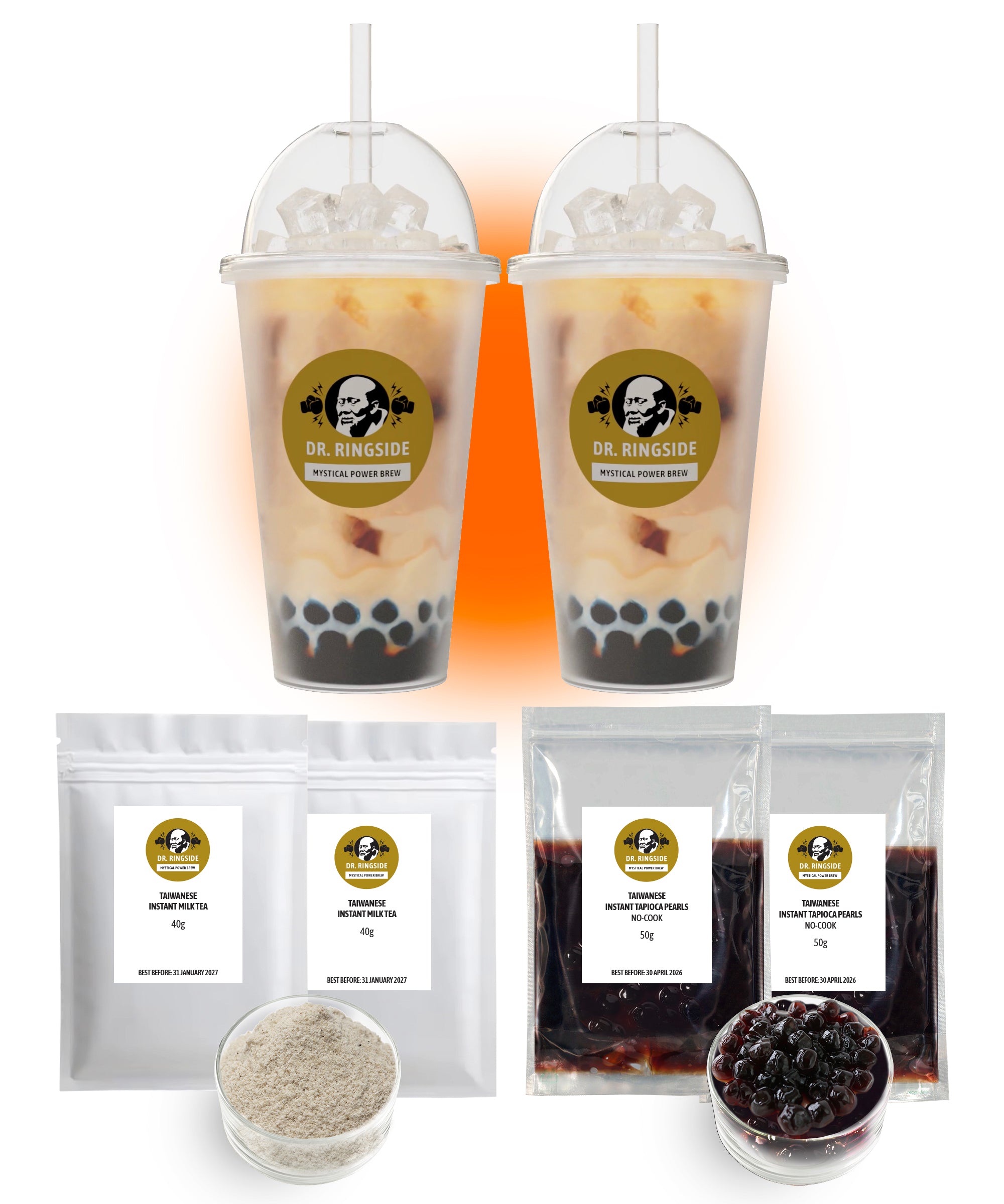 Instant HOT WATER Milk Tea and Tapioca Pearls 500ml Combo Cup (2-Pack - 250g)