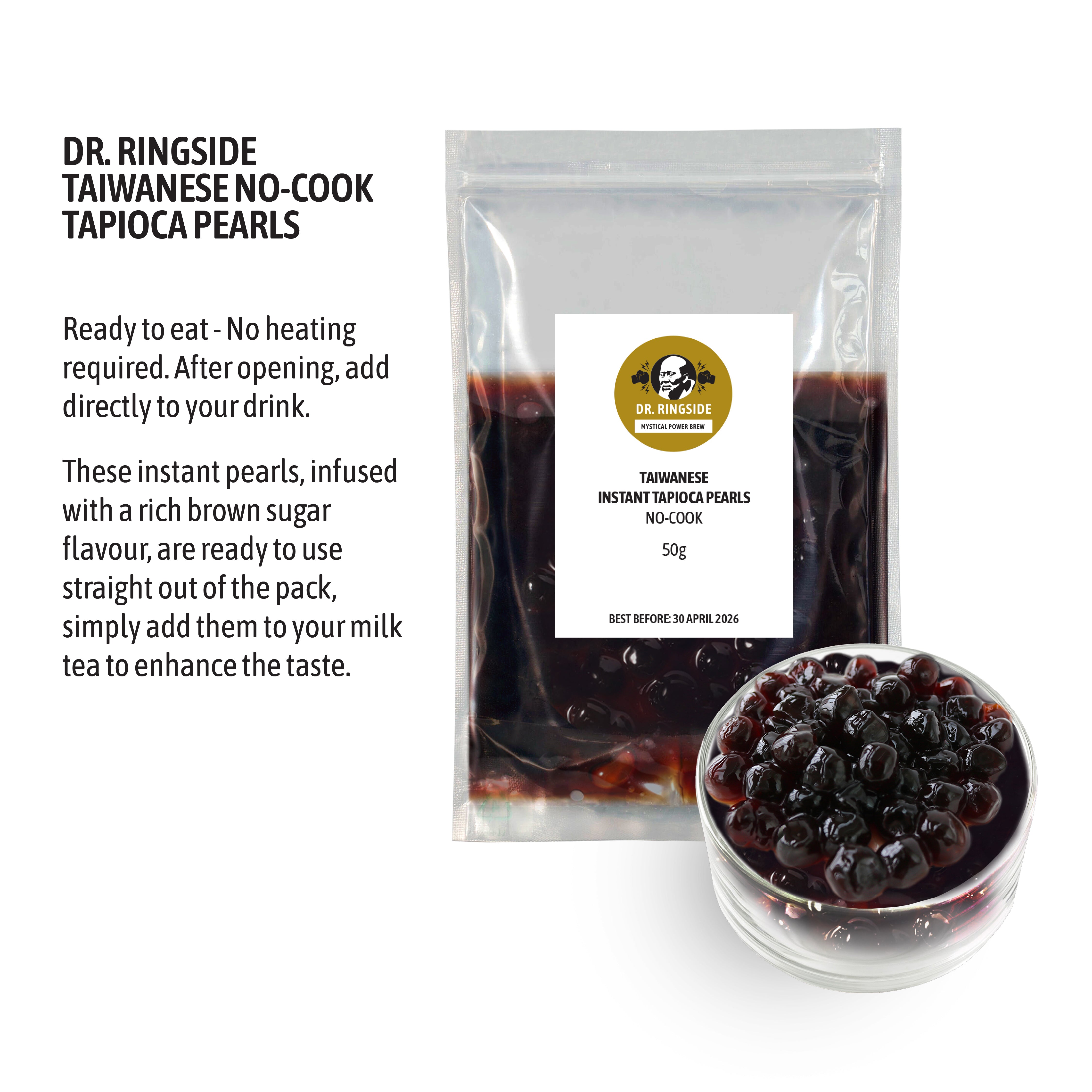 Dr. Ringside Instant MATCHA Milk Tea Powder and Tapioca Pearls (5-Pack) | No-Cook Ready to Eat Pearls
