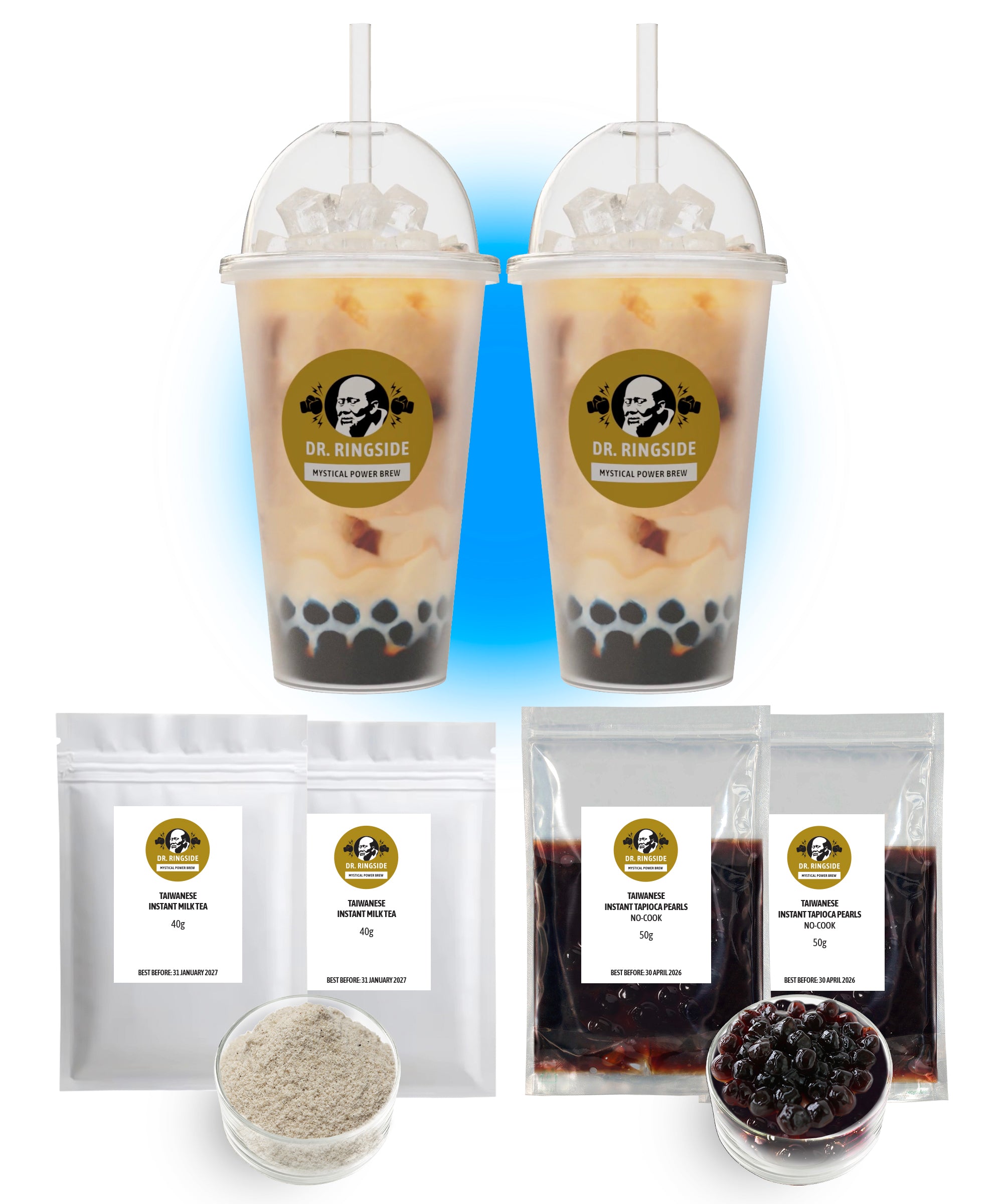 Instant COLD WATER Milk Tea and Tapioca Pearls 500ml Combo Cup (2-Pack - 250g)