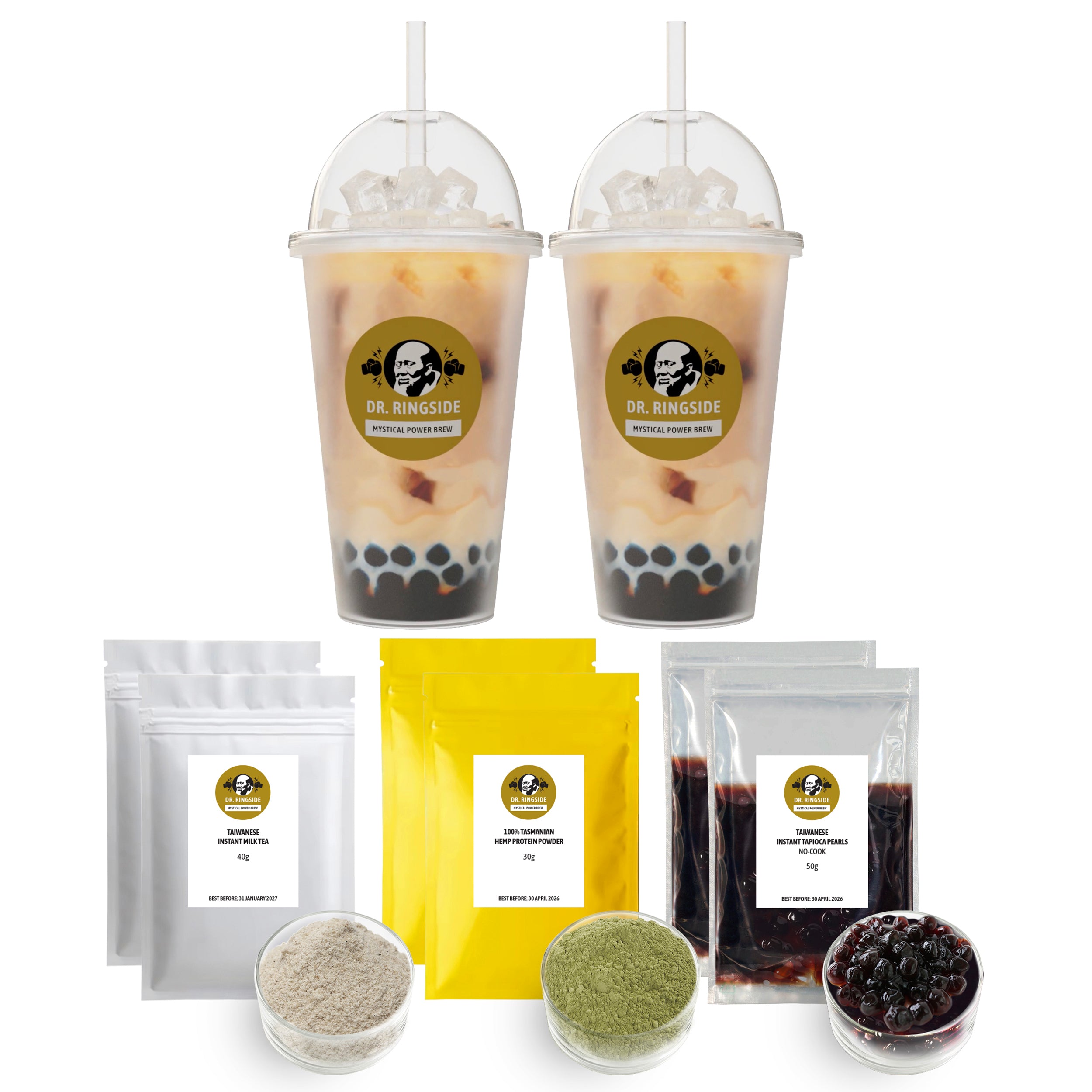 Instant Cold Water Pearl Milk Tea with Hemp Protein 500ml Combo Cup (2-Pack - 310g)