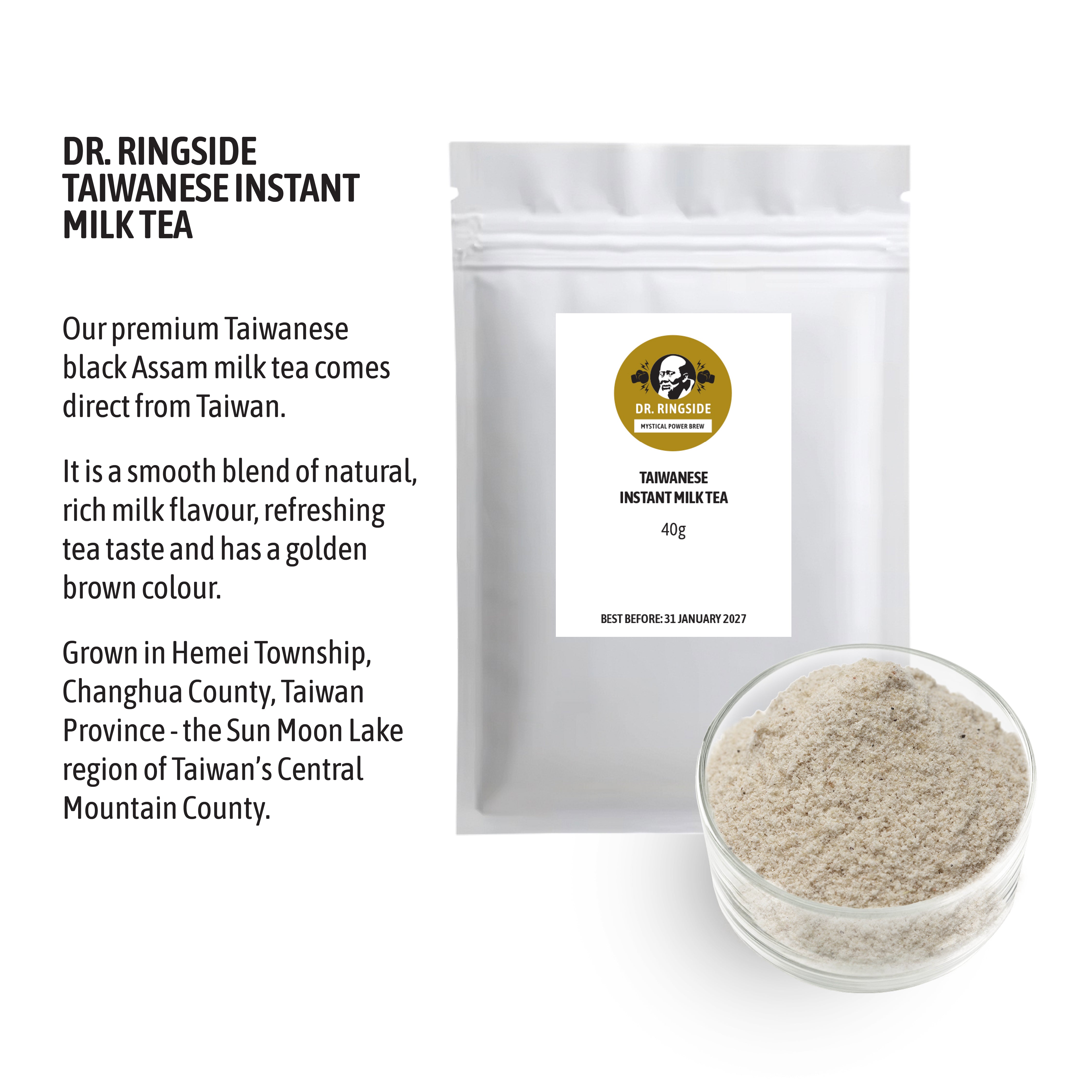 Dr. Ringside Instant Hot Water Milk Tea Powder and Tapioca Pearls 6-Pack with 2 Cups | Bubble Tea Kit | 500ml Cup Size | No-Cook Ready to Eat Pearls | Boba Tea | Taiwanese Pearl Milk Tea
